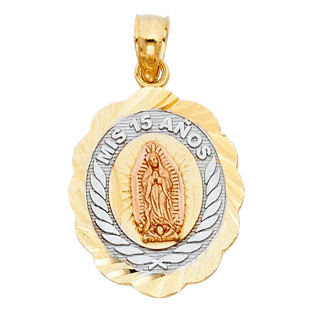 14K Yellow Gold Flower & 15 Años Pendant - PT1898