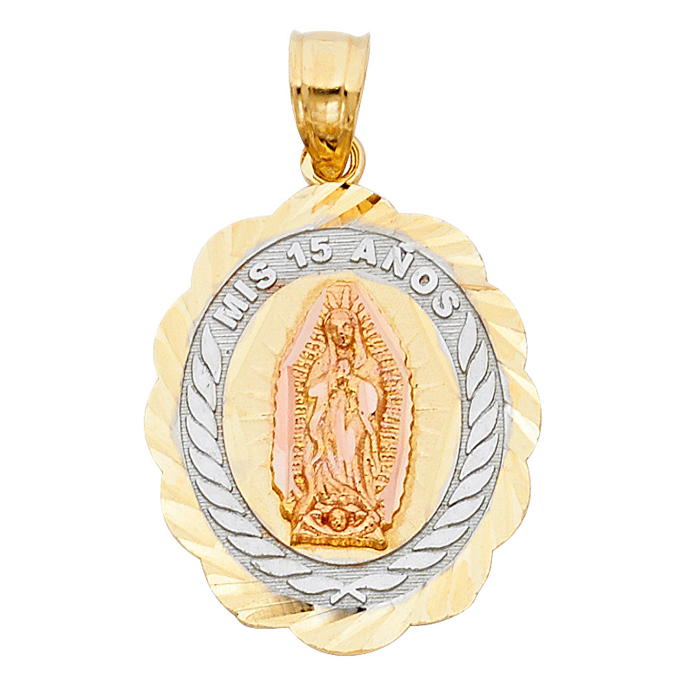 14K Yellow Gold Flower & 15 Años Pendant - PT1899