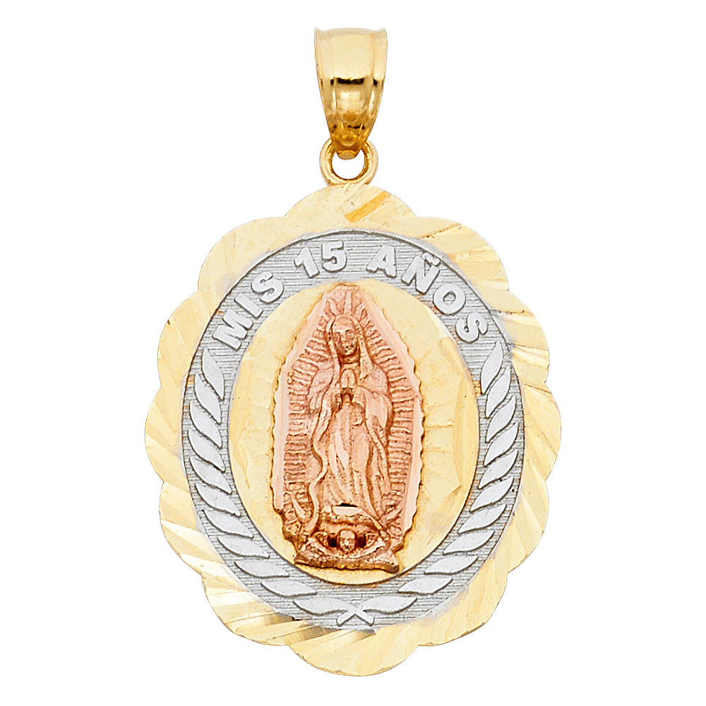 14K Yellow Gold Flower & 15 Años Pendant - PT1900