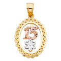 14K Yellow Gold Flower & 15 Años Pendant - PT1904