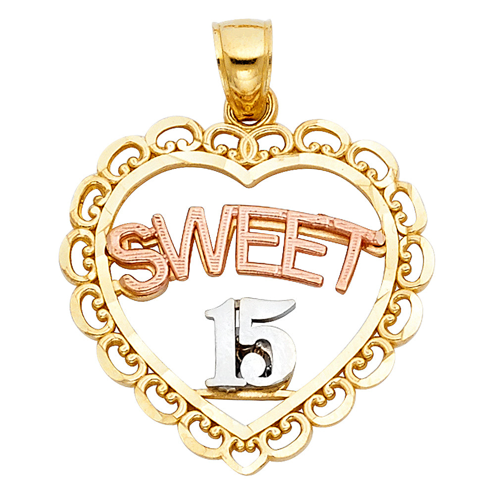 14K Yellow Gold Flower & 15 Años Pendant - PT1905
