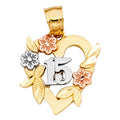 14K Yellow Gold Flower & 15 Años Pendant - PT1910