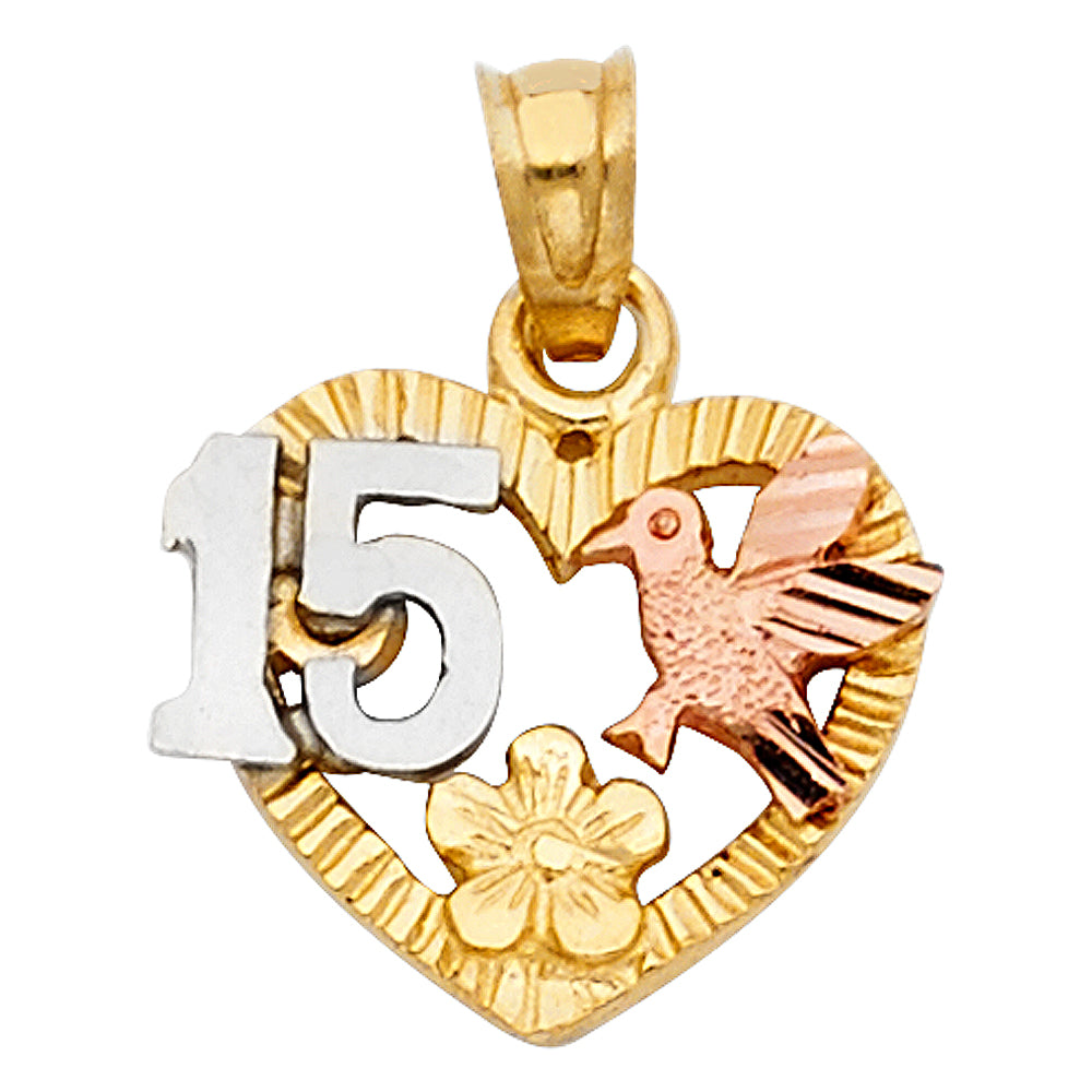 14K Yellow Gold Flower & 15 Años Pendant - PT1911