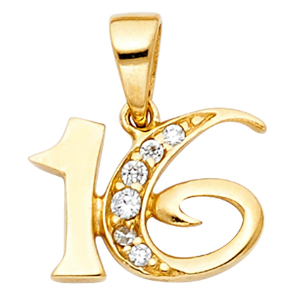 14K Yellow Gold Flower & 15 Años Pendant - PT1925