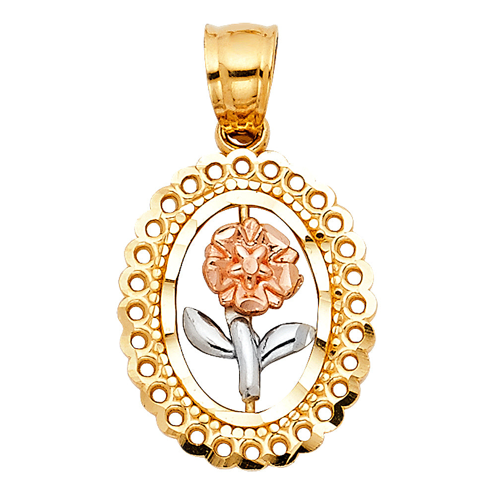14K Yellow Gold Flower & 15 Años Pendant - PT1950