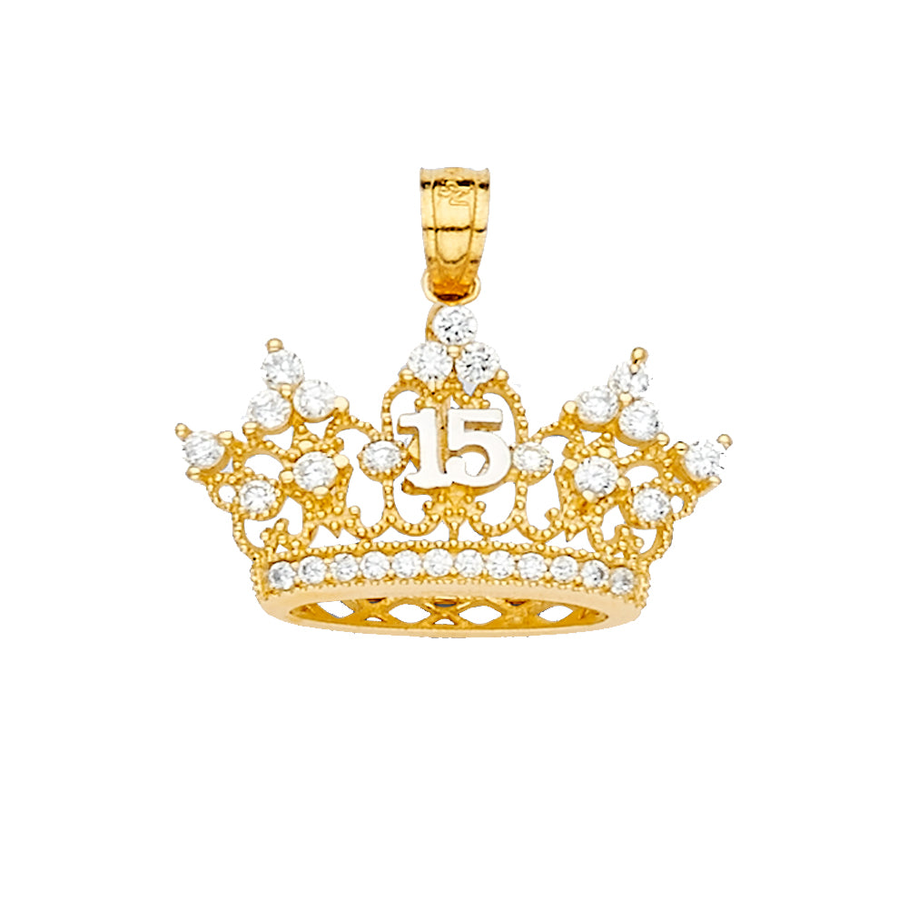 14K Yellow Gold Flower & 15 Años Pendant - PT2145