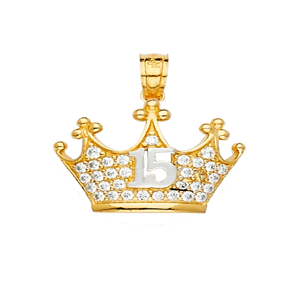 14K Yellow Gold Flower & 15 Años Pendant - PT2146