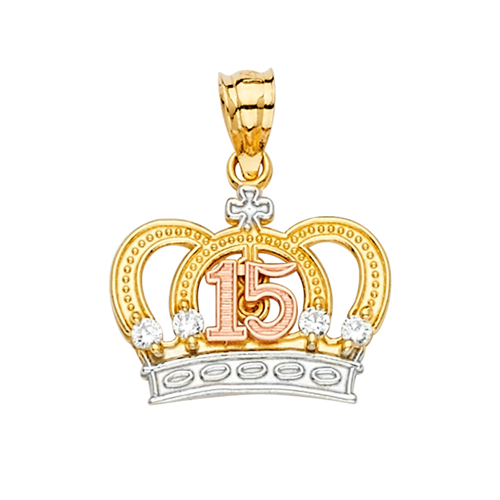 14K Yellow Gold Flower & 15 Años Pendant - PT2147