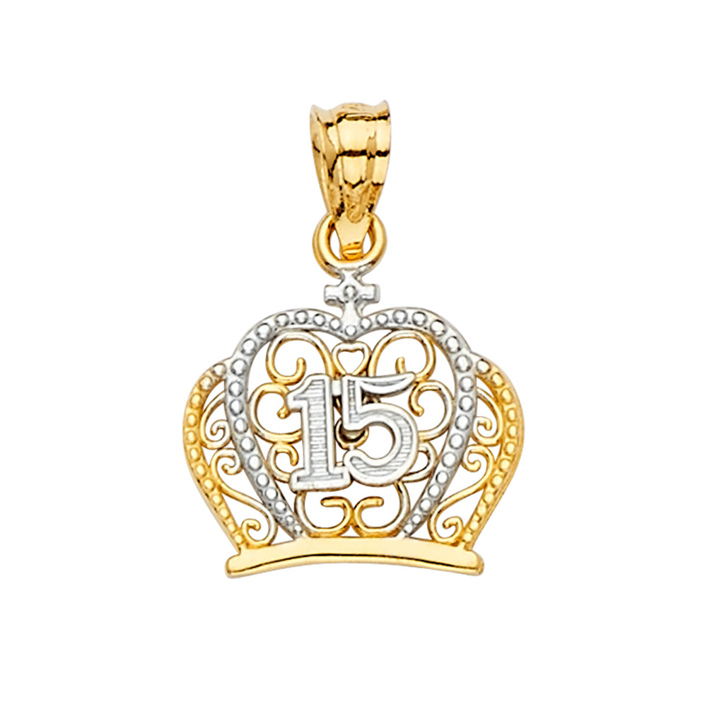 14K Yellow Gold Flower & 15 Años Pendant - PT2148