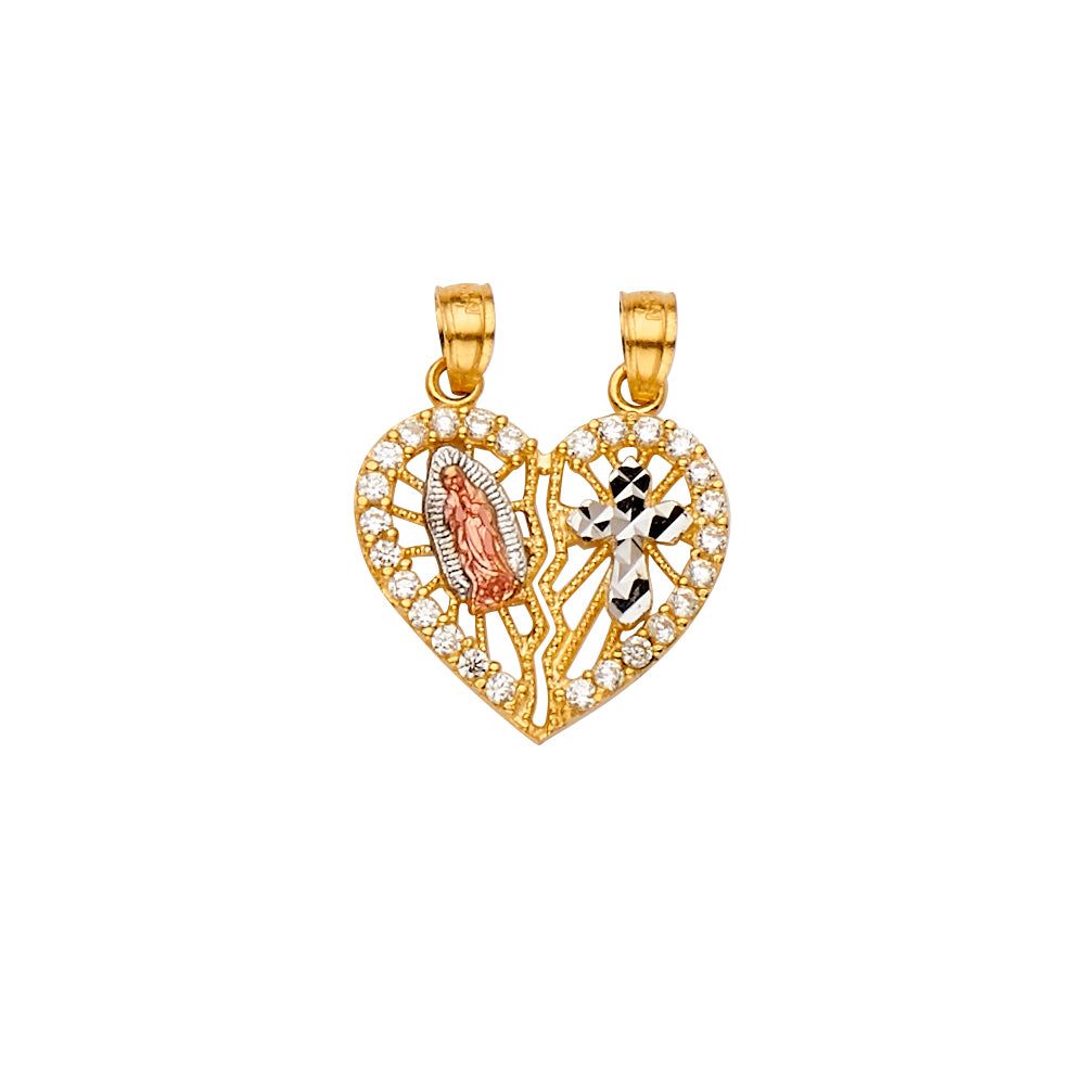 14K Yellow Gold Mom, Family, Baby & Heart Pendant - PT2318