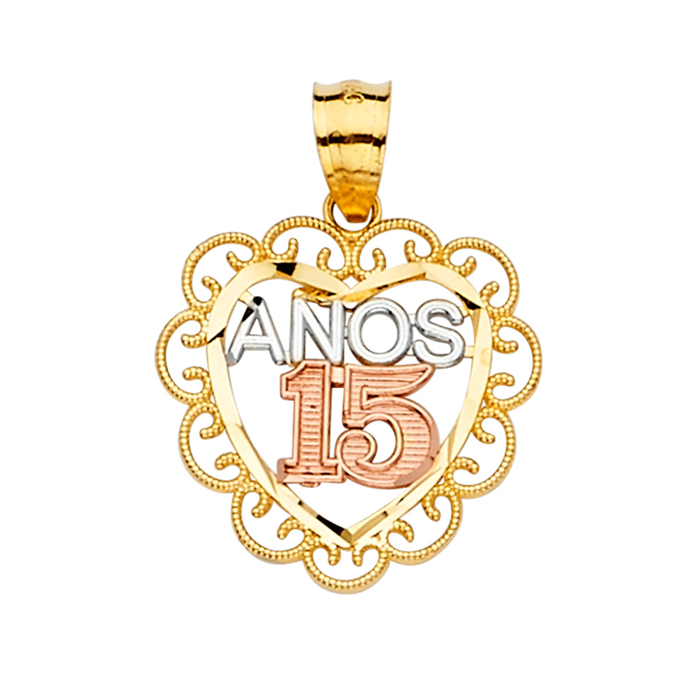 14K Yellow Gold Flower & 15 Años Pendant - PT2355