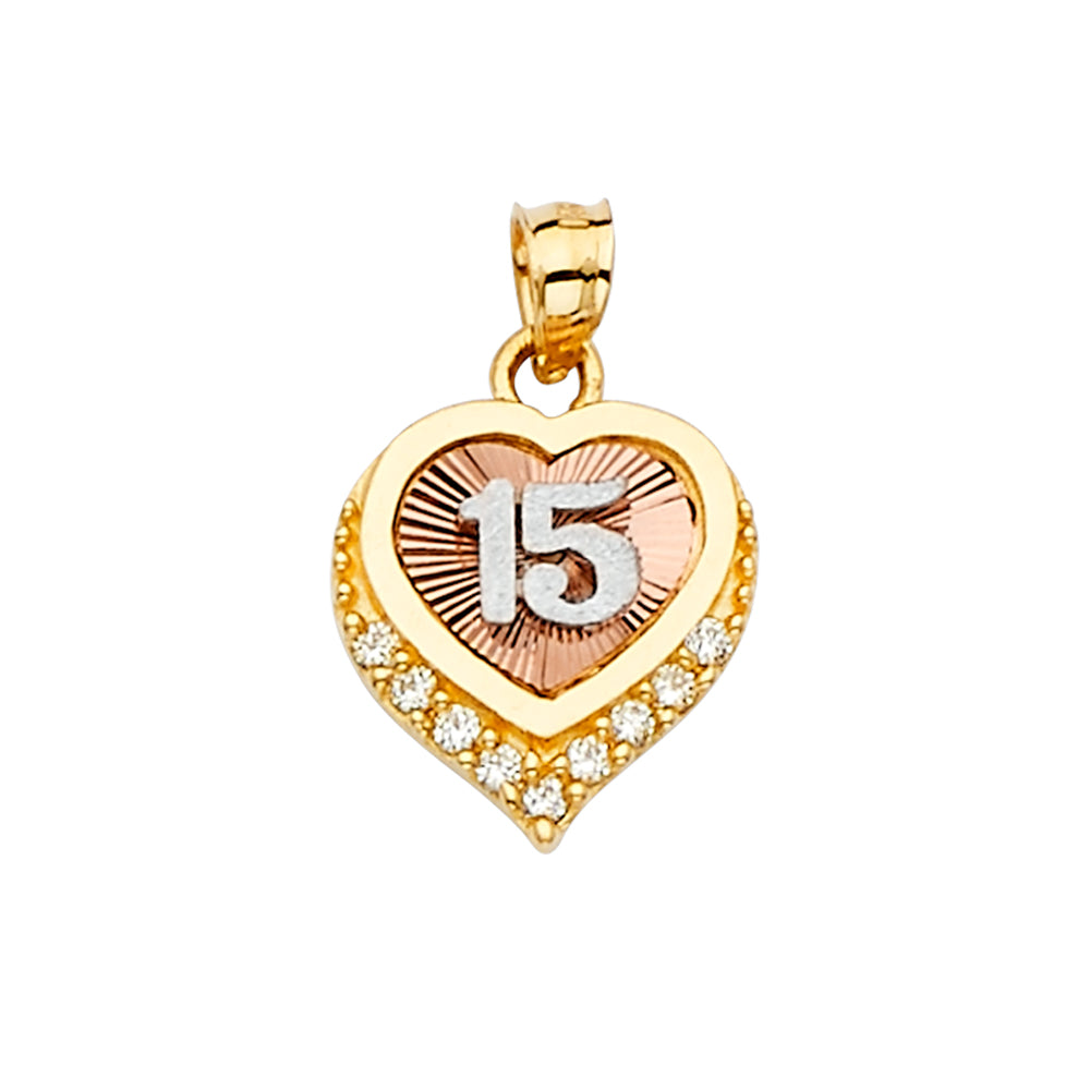 14K Yellow Gold Flower & 15 Años Pendant - PT2356