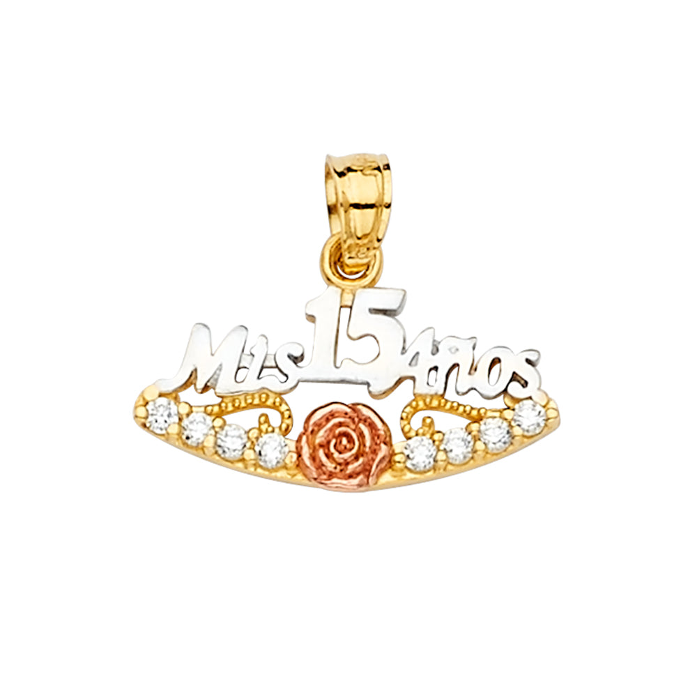 14K Yellow Gold Flower & 15 Años Pendant - PT2357
