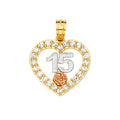 14K Yellow Gold Flower & 15 Años Pendant - PT2358