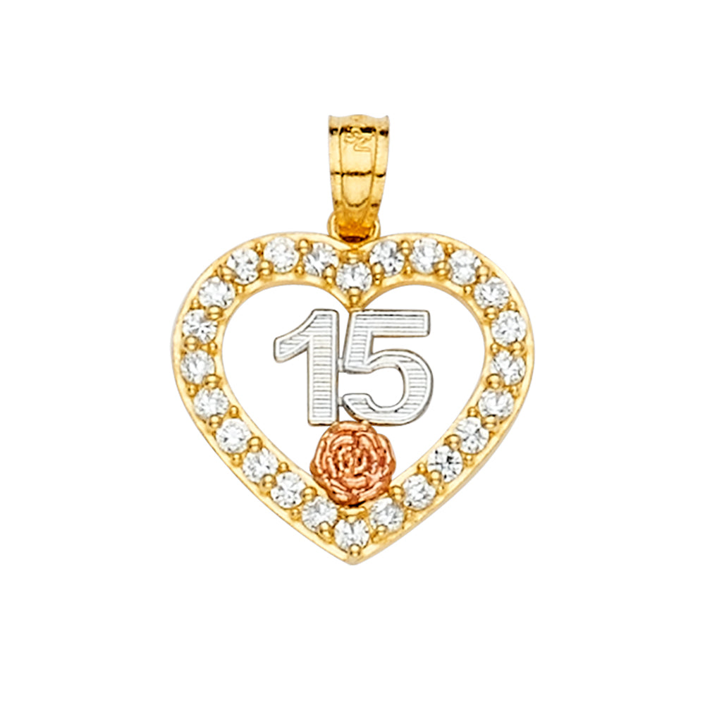 14K Yellow Gold Flower & 15 Años Pendant - PT2358