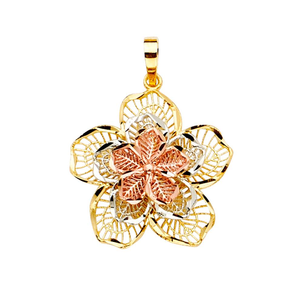 14K Yellow Gold Flower & 15 Años Pendant - PT2361