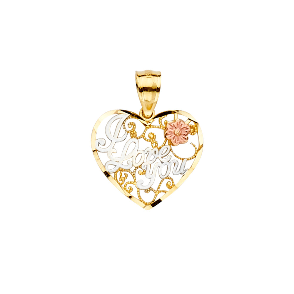 14K Yellow Gold Mom, Family, Baby & Heart Pendant - PT2377
