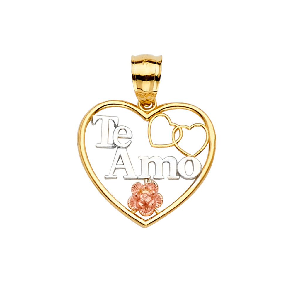 14K Yellow Gold Mom, Family, Baby & Heart Pendant - PT2378