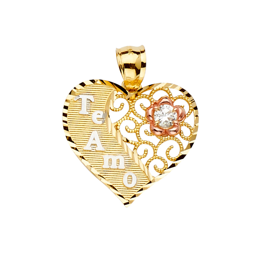 14K Yellow Gold Mom, Family, Baby & Heart Pendant - PT2379