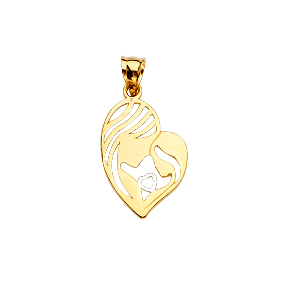 14K Yellow Gold Mom, Family, Baby & Heart Pendant - PT2384