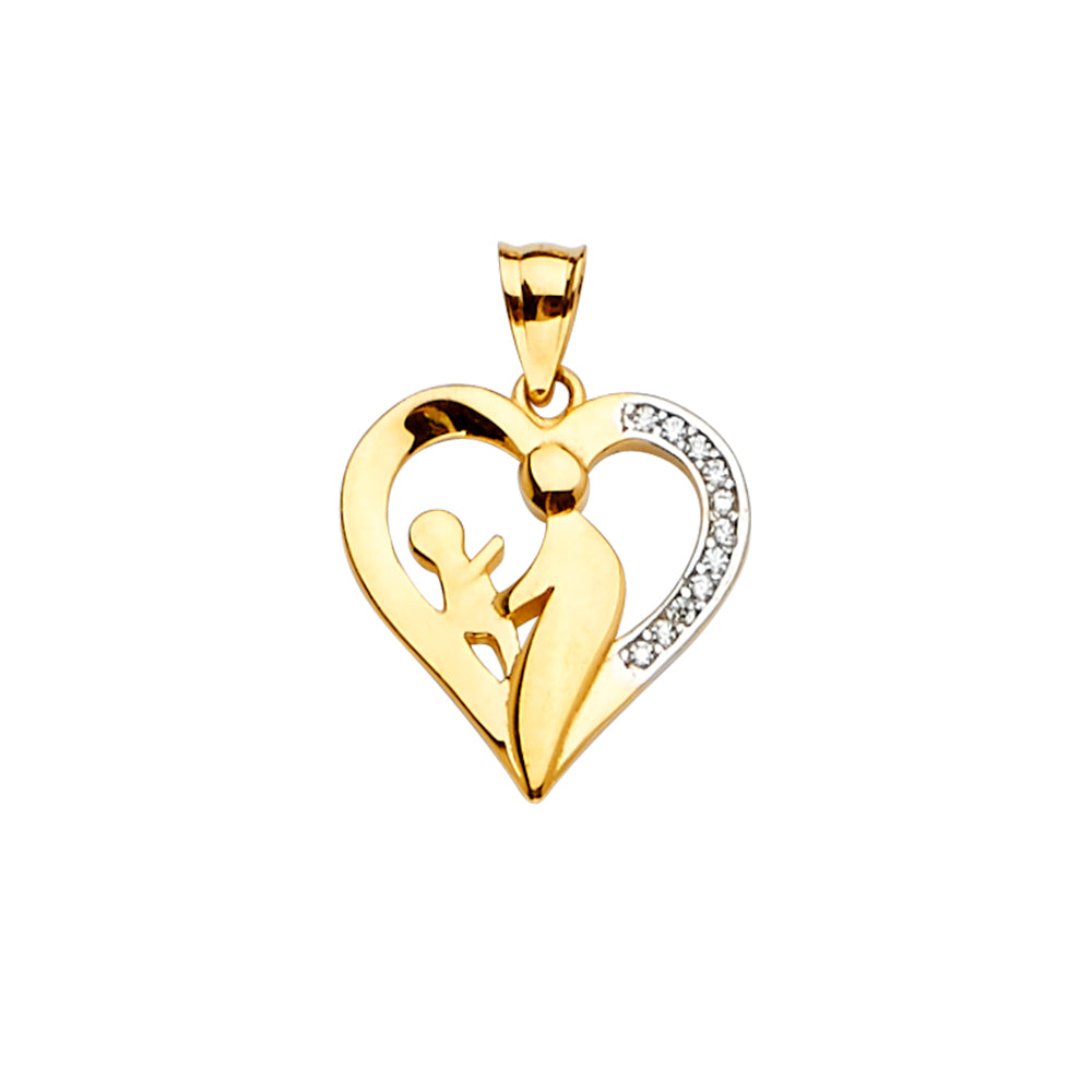 14K Yellow Gold Mom, Family, Baby & Heart Pendant - PT2385