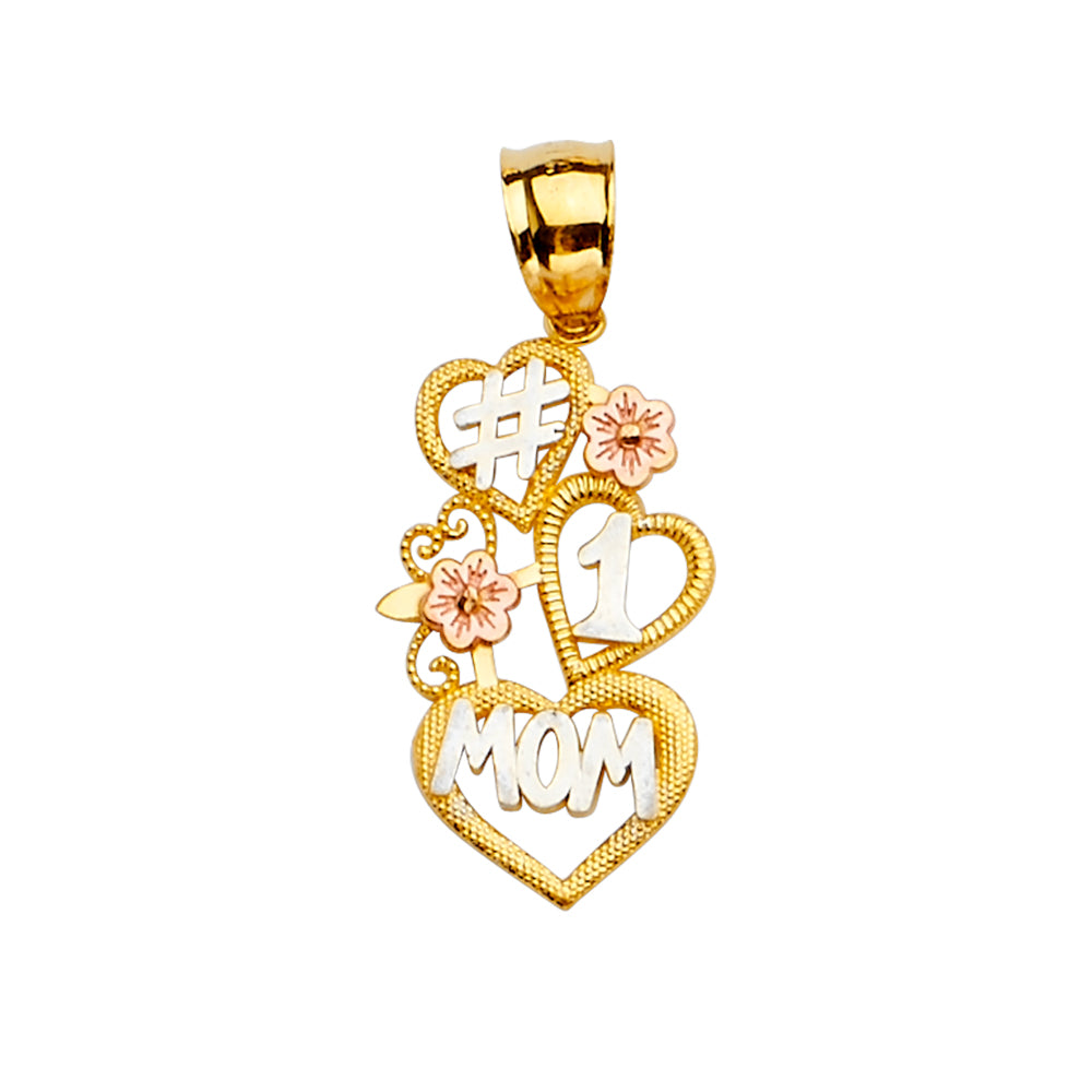 14K Yellow Gold Mom, Family, Baby & Heart Pendant - PT2389