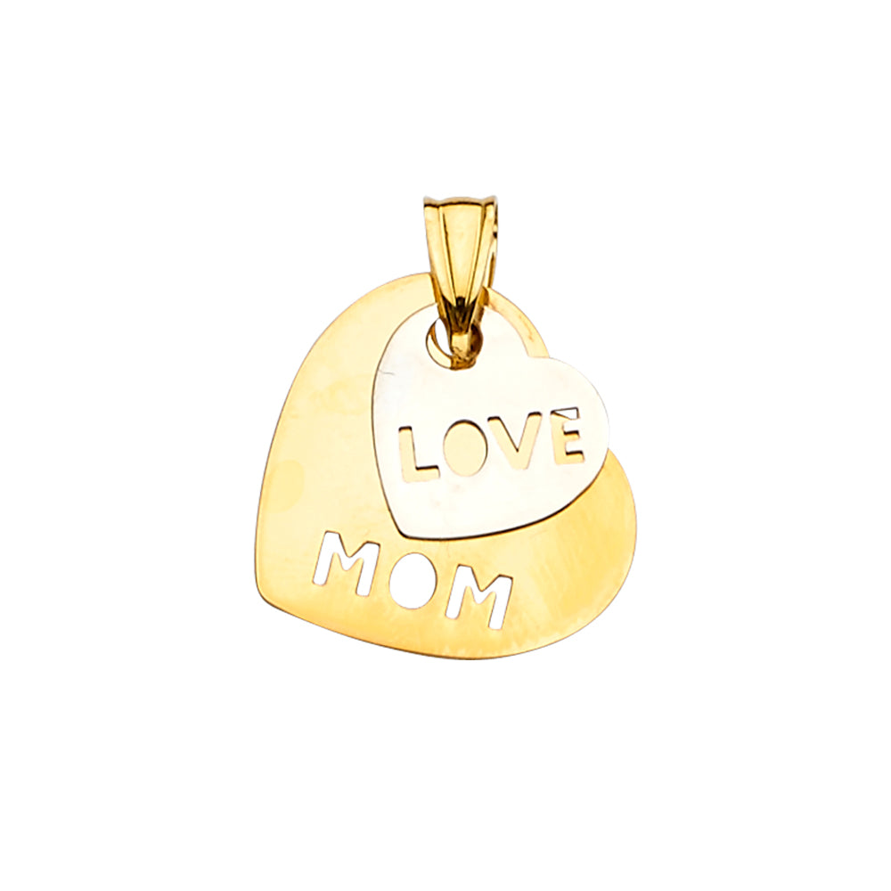 14K Yellow Gold Mom, Family, Baby & Heart Pendant - PT2391