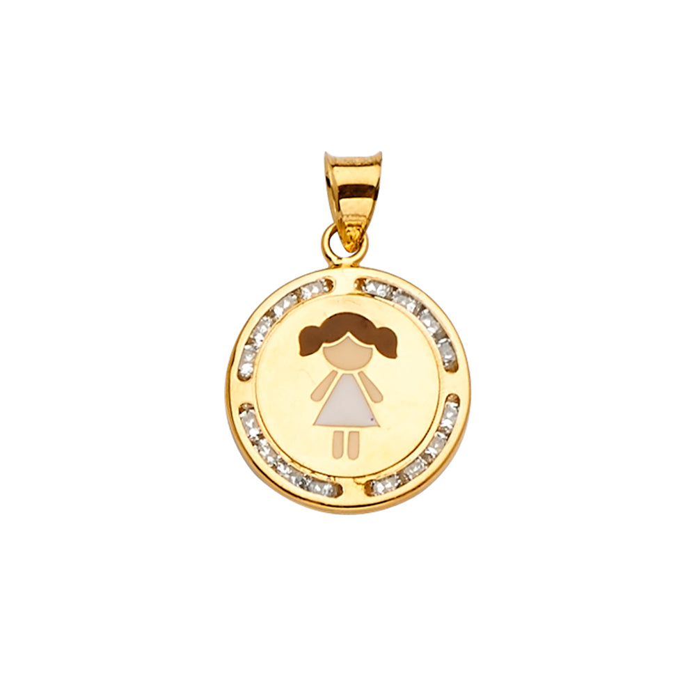 14K Yellow Gold Mom, Family, Baby & Heart Pendant - PT2399