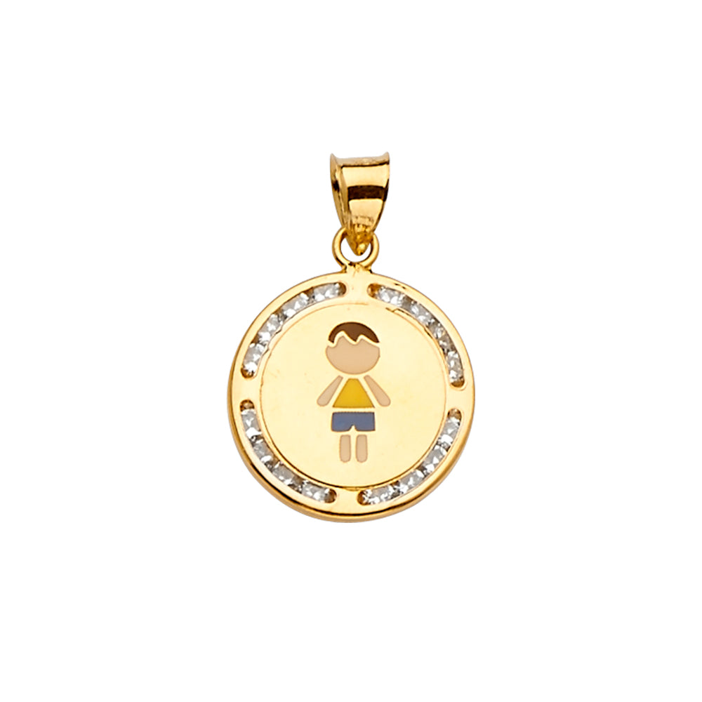 14K Yellow Gold Mom, Family, Baby & Heart Pendant - PT2400