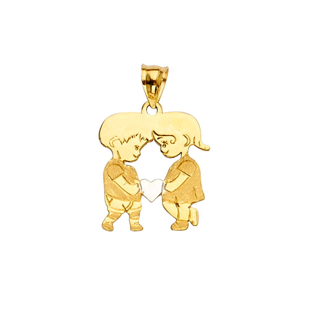 14K Yellow Gold Mom, Family, Baby & Heart Pendant - PT2404