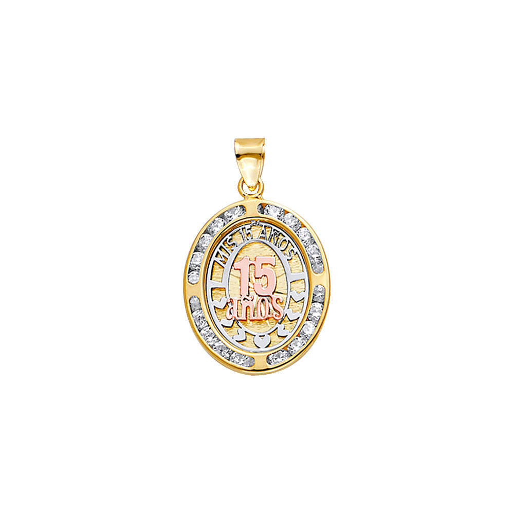 14K Yellow Gold Flower & 15 Años Pendant - PT2527