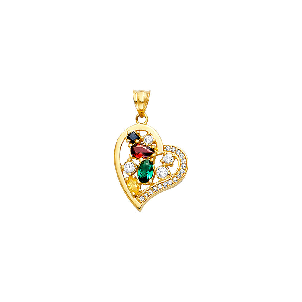 14K Yellow Gold Mom, Family, Baby & Heart Pendant - PT2540
