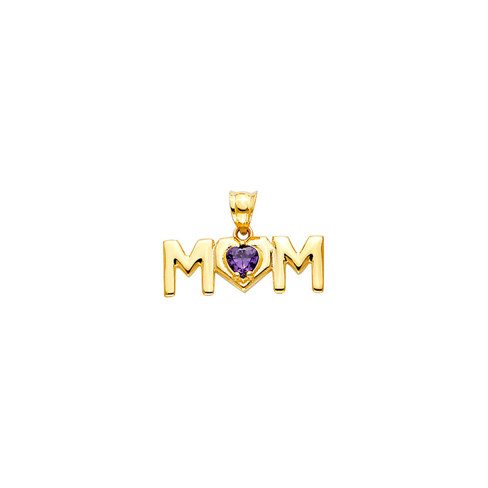 14K Yellow Gold Mom, Family, Baby & Heart Pendant - PT2543