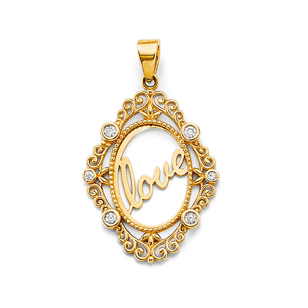 14K Yellow Gold Mom, Family, Baby & Heart Pendant - PT2645