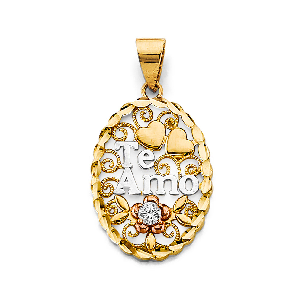 14K Yellow Gold Mom, Family, Baby & Heart Pendant - PT2646