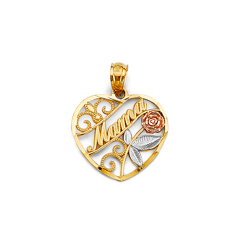14K Yellow Gold Mom, Family, Baby & Heart Pendant - PT2691