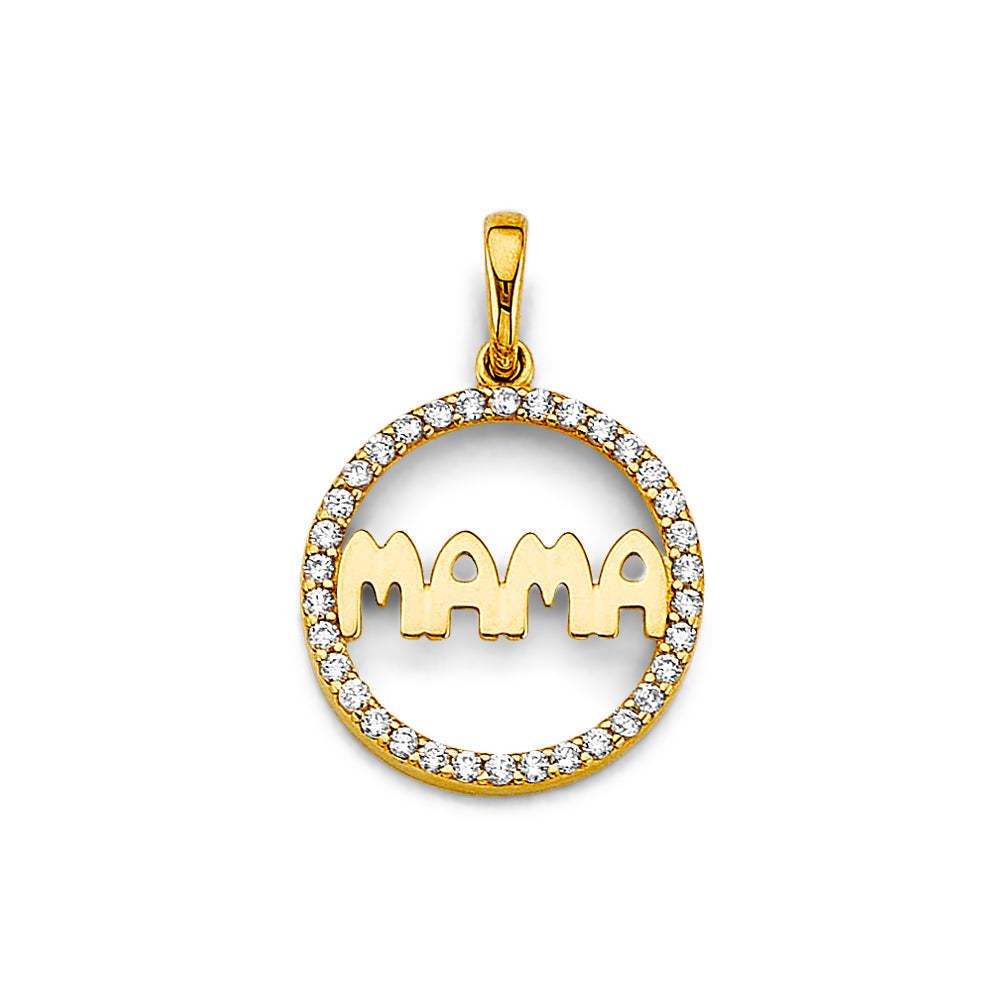 14K Yellow Gold Mom, Family, Baby & Heart Pendant - PT2692