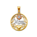 14K Yellow Gold Mom, Family, Baby & Heart Pendant - PT2693