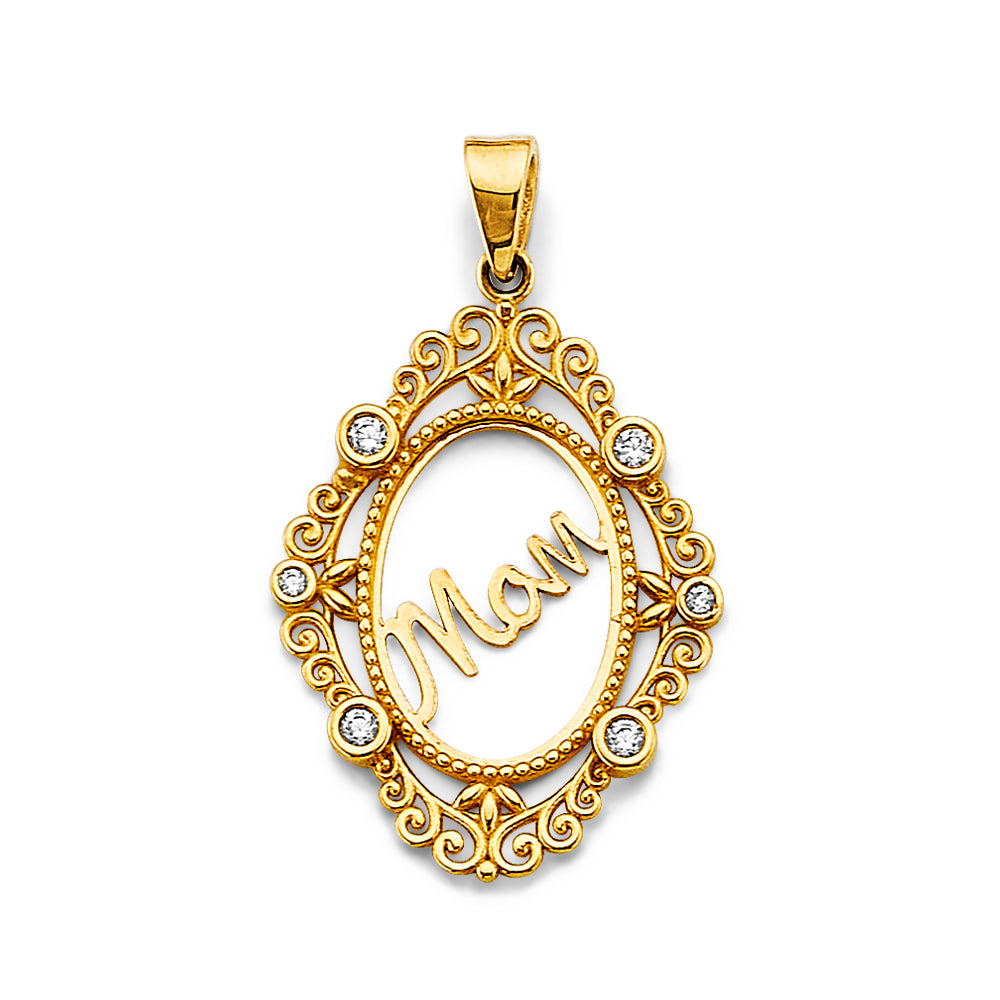 14K Yellow Gold Mom, Family, Baby & Heart Pendant - PT2694