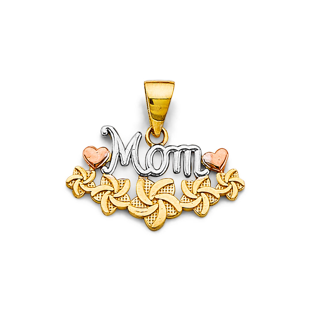 14K Yellow Gold Mom, Family, Baby & Heart Pendant - PT2697