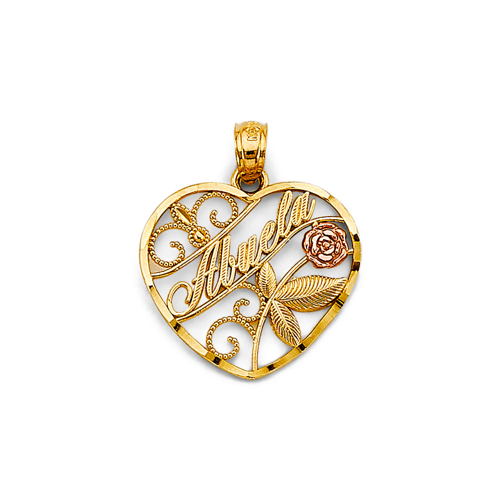 14K Yellow Gold Mom, Family, Baby & Heart Pendant - PT2702