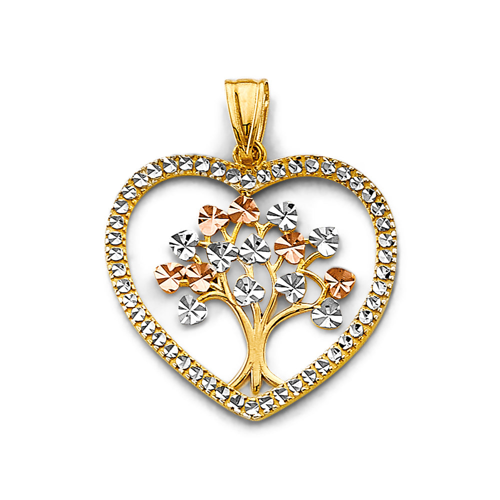 14K Yellow Gold Mom, Family, Baby & Heart Pendant - PT2703