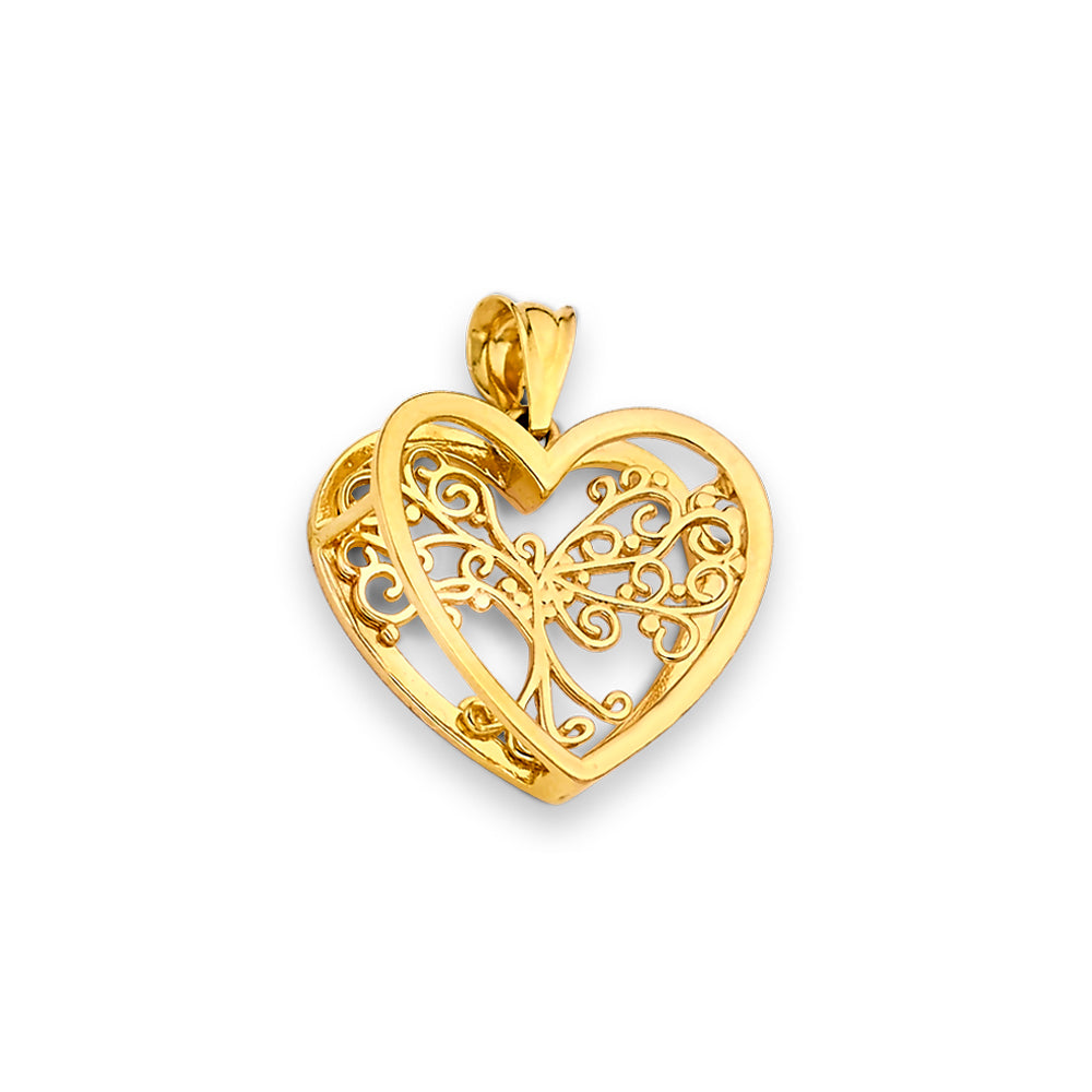 14K Yellow Gold Mom, Family, Baby & Heart Pendant - PT2707