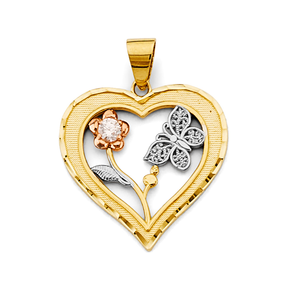 14K Yellow Gold Flower & 15 Años Pendant - PT2926