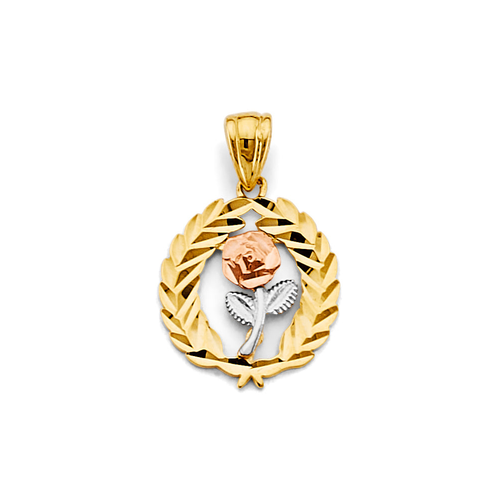 14K Yellow Gold Flower & 15 Años Pendant - PT2928