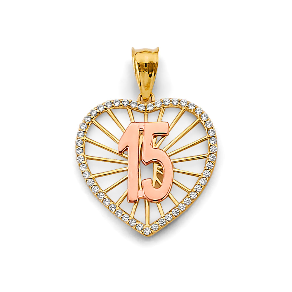 14K Yellow Gold Flower & 15 Años Pendant - PT2970
