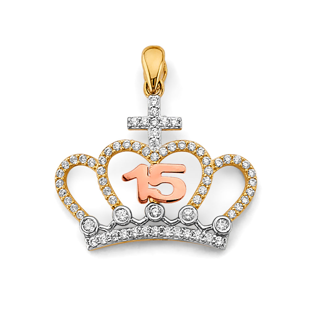 14K Yellow Gold Flower & 15 Años Pendant - PT2973