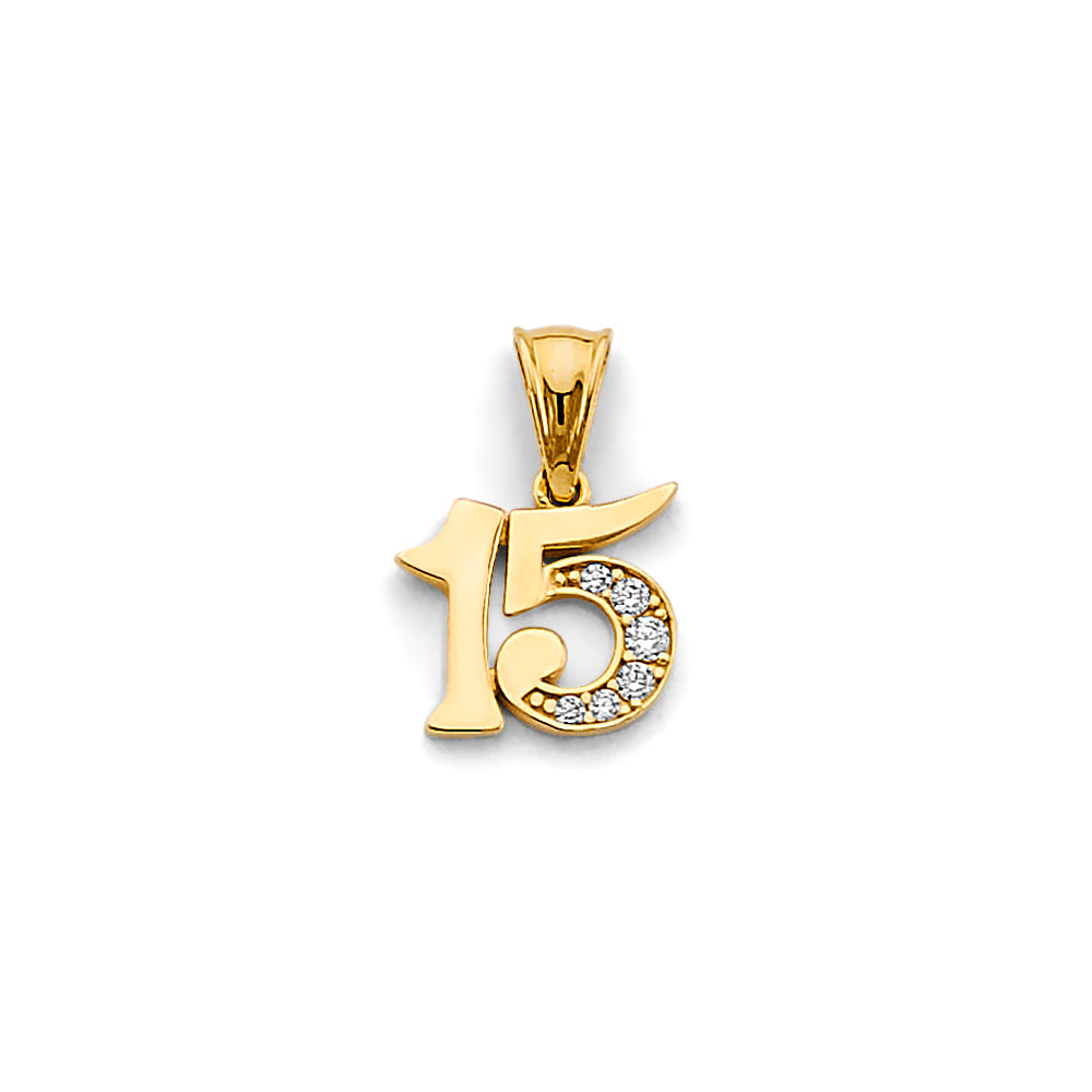 14K Yellow Gold Flower & 15 Años Pendant - PT2974