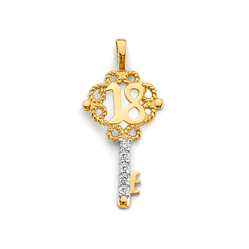 14K Yellow Gold Flower & 15 Años Pendant - PT2978