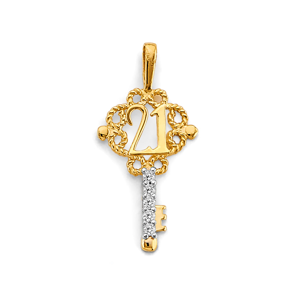14K Yellow Gold Flower & 15 Años Pendant - PT2979